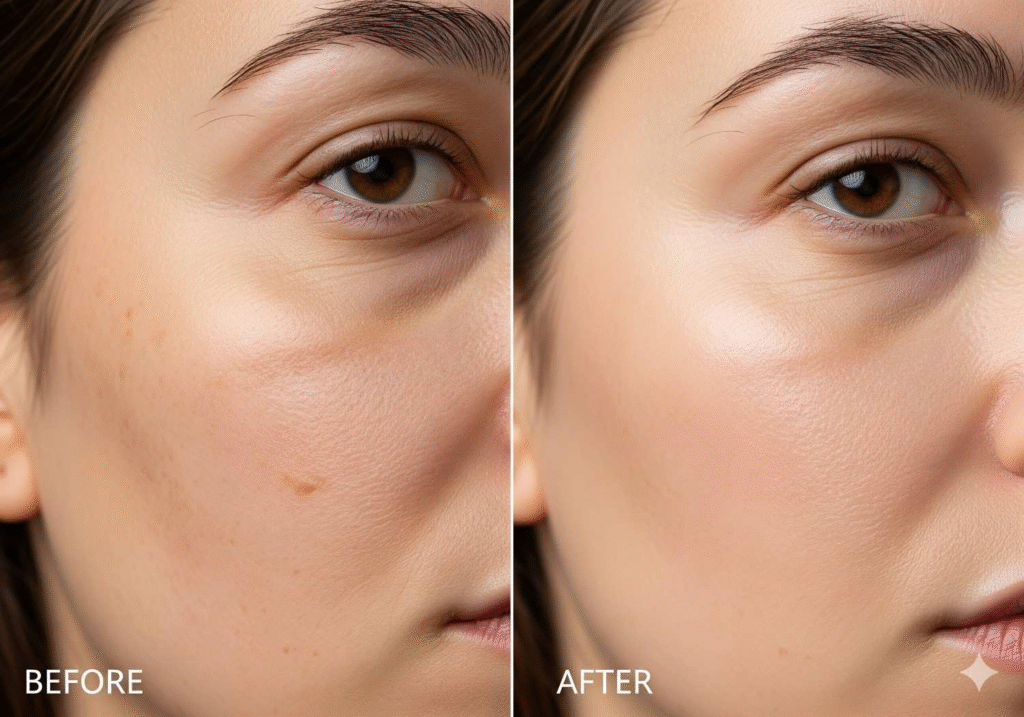 Before and after results showing improved skin texture from professional chemical peel treatment
