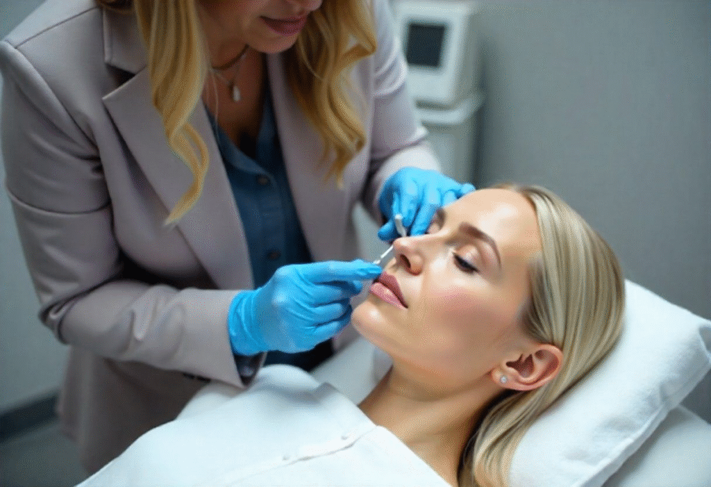 Expert instructor teaching proper chemical peel application techniques during hands-on training session