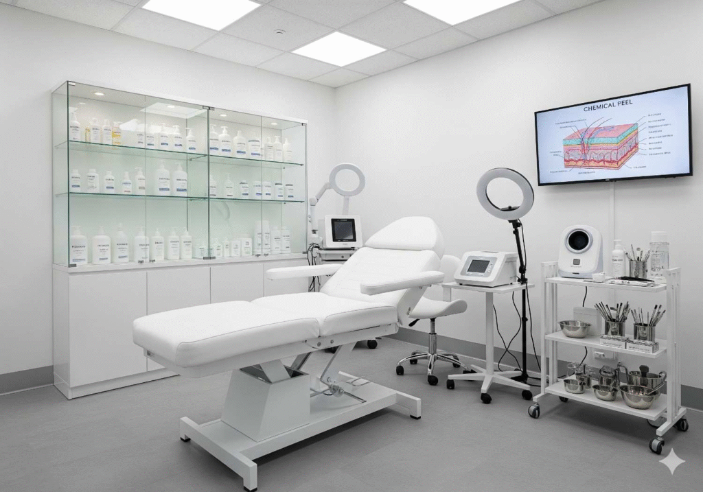 AM Aesthetics Academy modern training facility with professional chemical peel equipment"