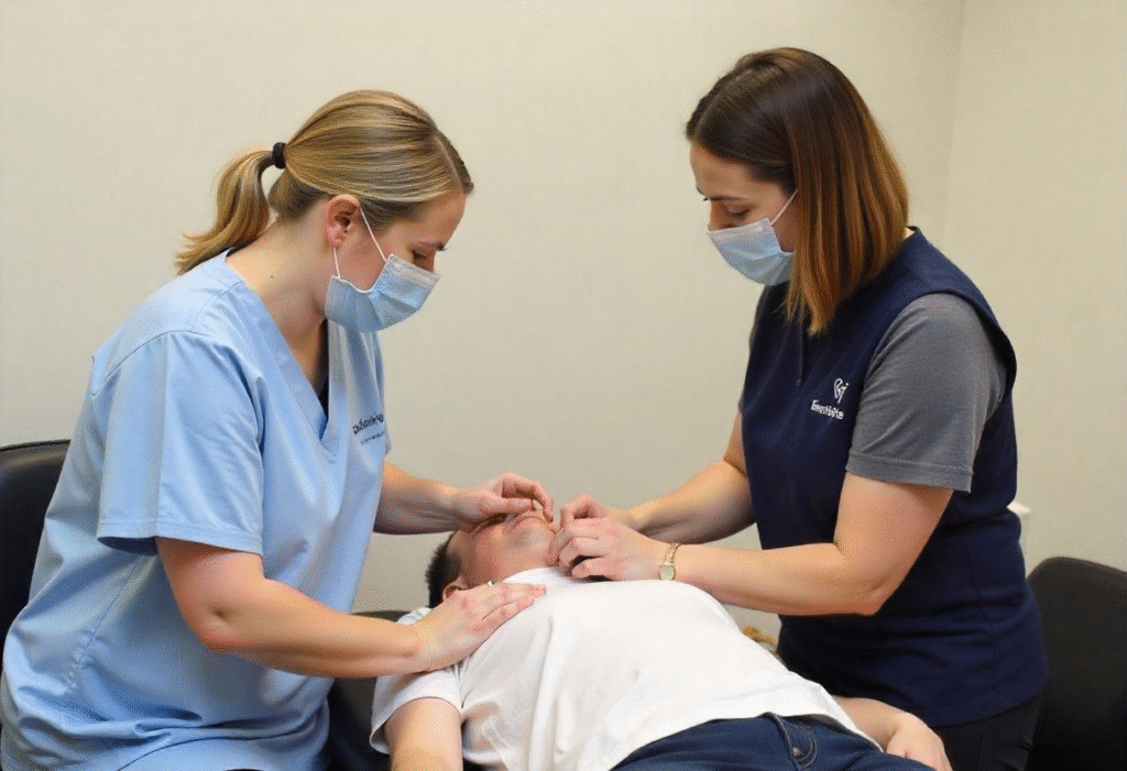 Expert instructor providing personalized guidance during advanced facial aesthetics practical training