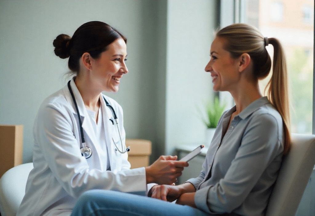 Advanced aesthetics practitioner conducting professional consultation in modern clinic environment