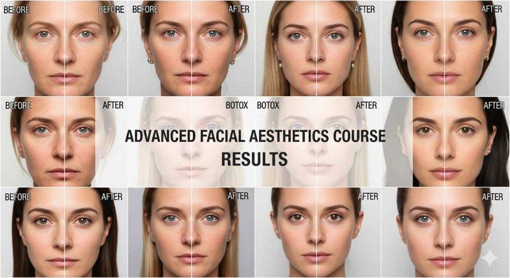 Advanced facial aesthetics course treatment results gallery showing facial contouring and aesthetic enhancement outcomes