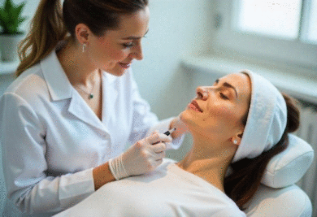 Skilled aesthetic medicine practitioner demonstrating professional competence during patient treatment