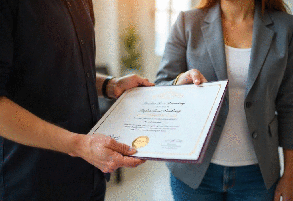 Anti-wrinkle training course certification being awarded to successful graduate