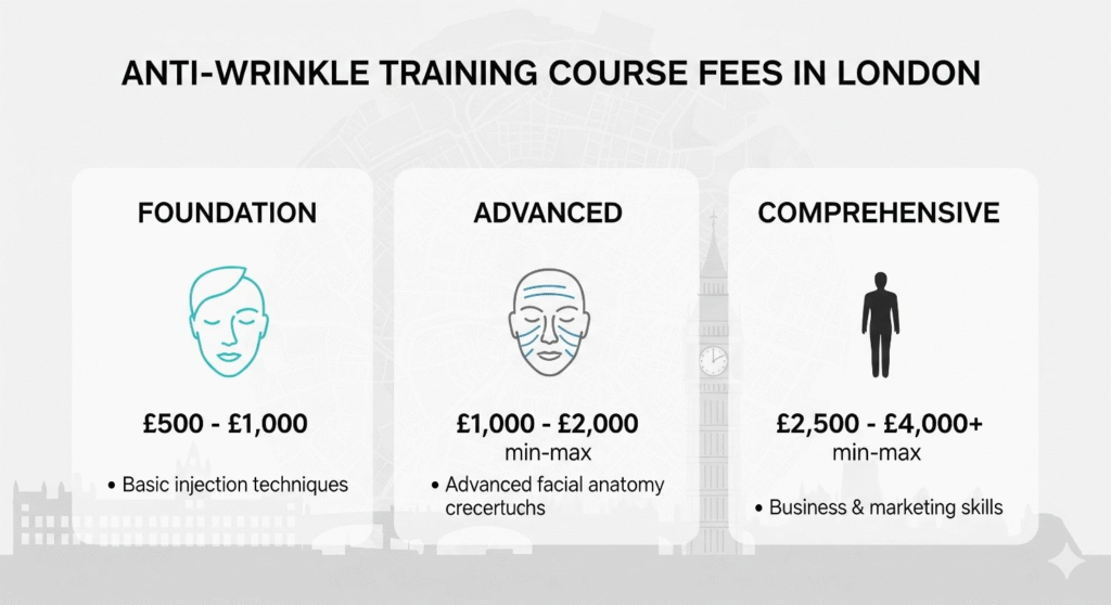 Comparison of foundation, advanced, and comprehensive anti-wrinkle training fees in London