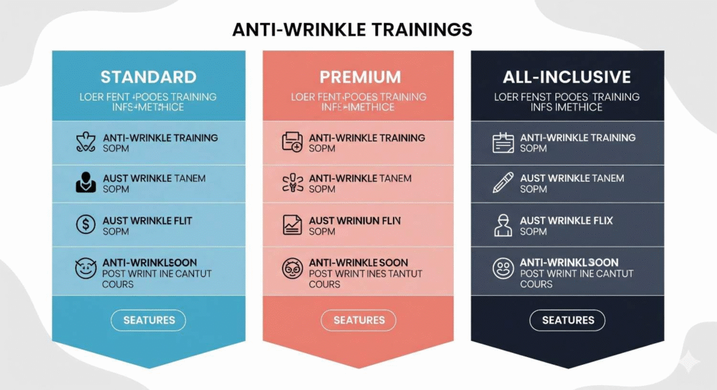 Training package comparison showing standard, premium, and all-inclusive options