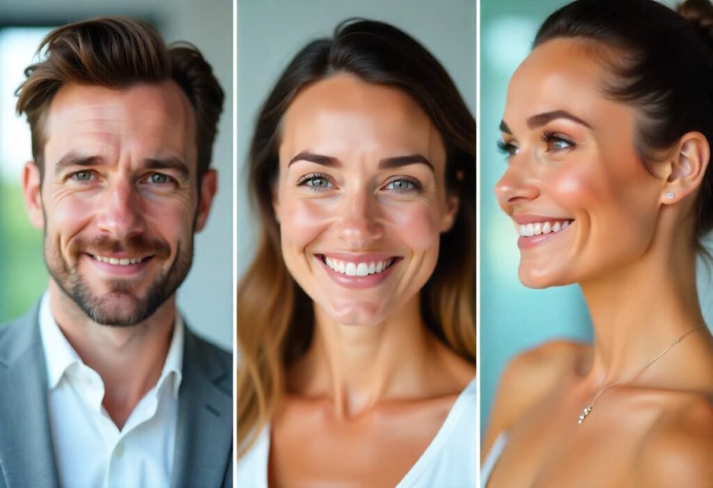 Before-and-after PRP treatment results for hair restoration, facial rejuvenation, and body skin tightening for men and women at AM Aesthetics London