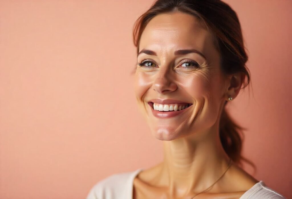 Confident and radiant woman smiling after O-Shot PRP intimate rejuvenation treatment at London aesthetic clinic
