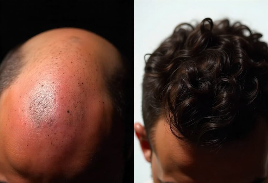 Natural hair regrowth results after PRF treatment at AM Aesthetics