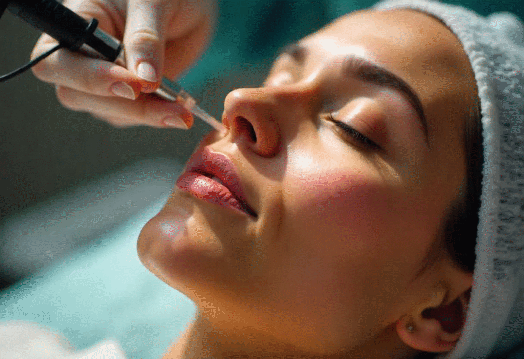 Professional PRP microneedling treatment demonstrating precision application at AM Aesthetics London