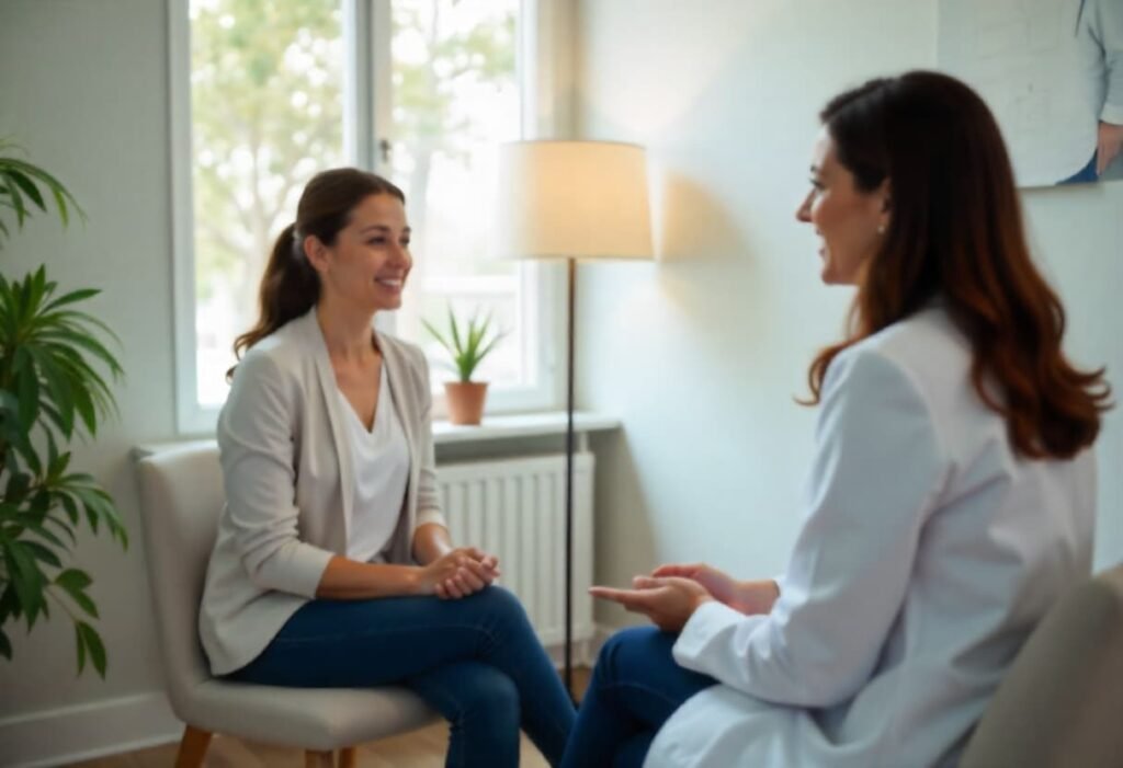 Female practitioner consulting with woman about O-Shot PRP treatment at London clinic