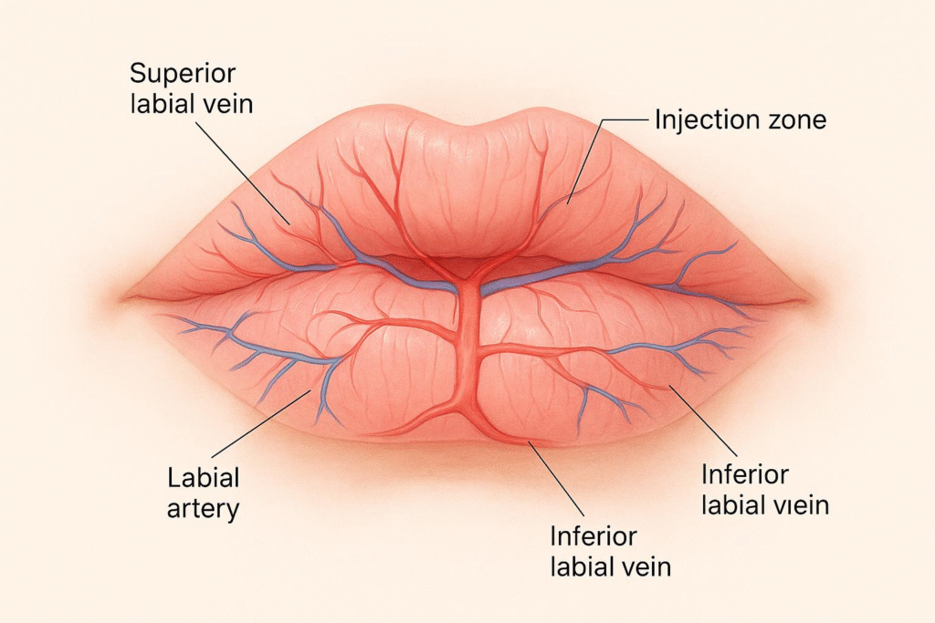 Lip anatomy diagram used in accredited lip filler course UK training