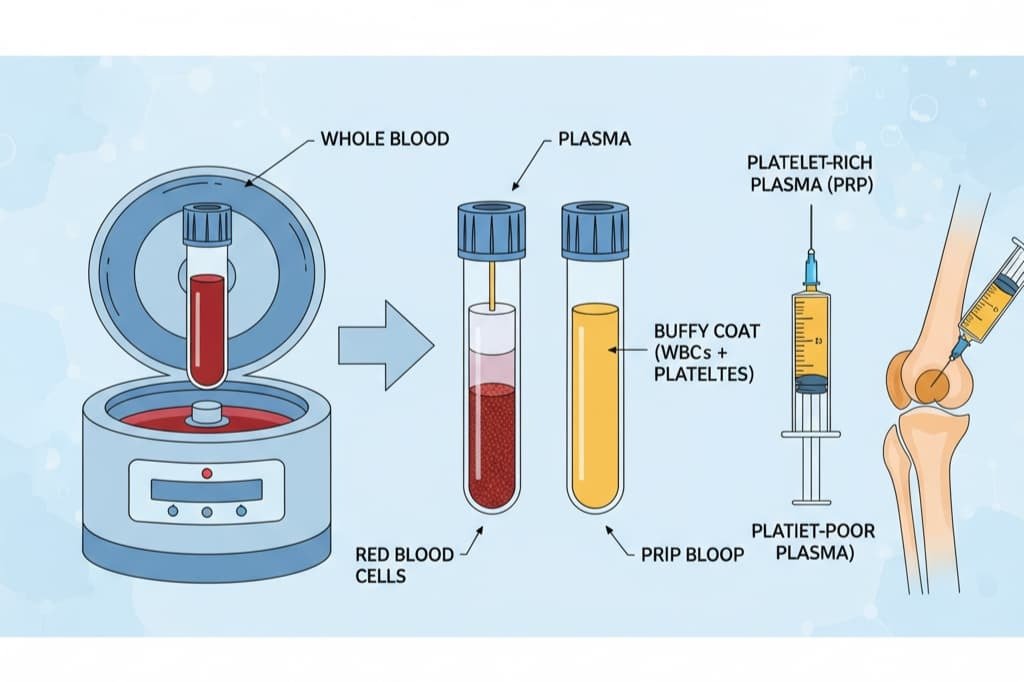 Step-by-step illustration of how PRP is extracted and prepared for O-Shot treatment