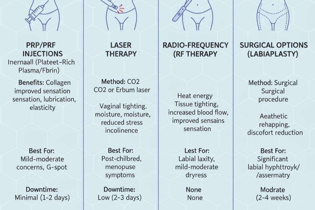 Comparison chart of O-Shot PRP versus other intimate rejuvenation treatment options